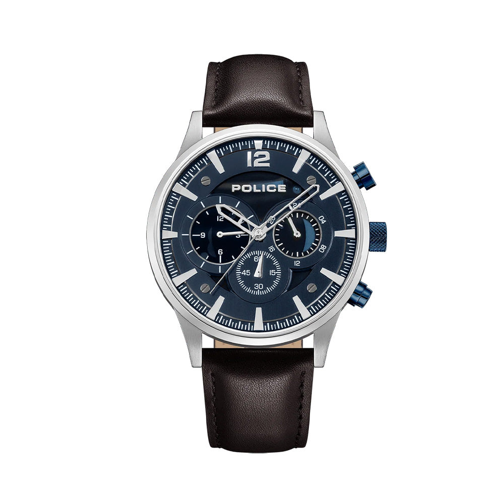 Police Driver Multifunction Black Leather Strap Mens Watch PEWJF2002801M