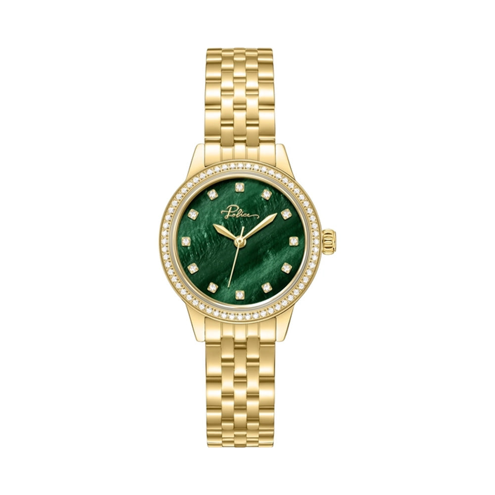 Police Green Dial Gold Metal Bracelet Womens Watch PEWLG2240803