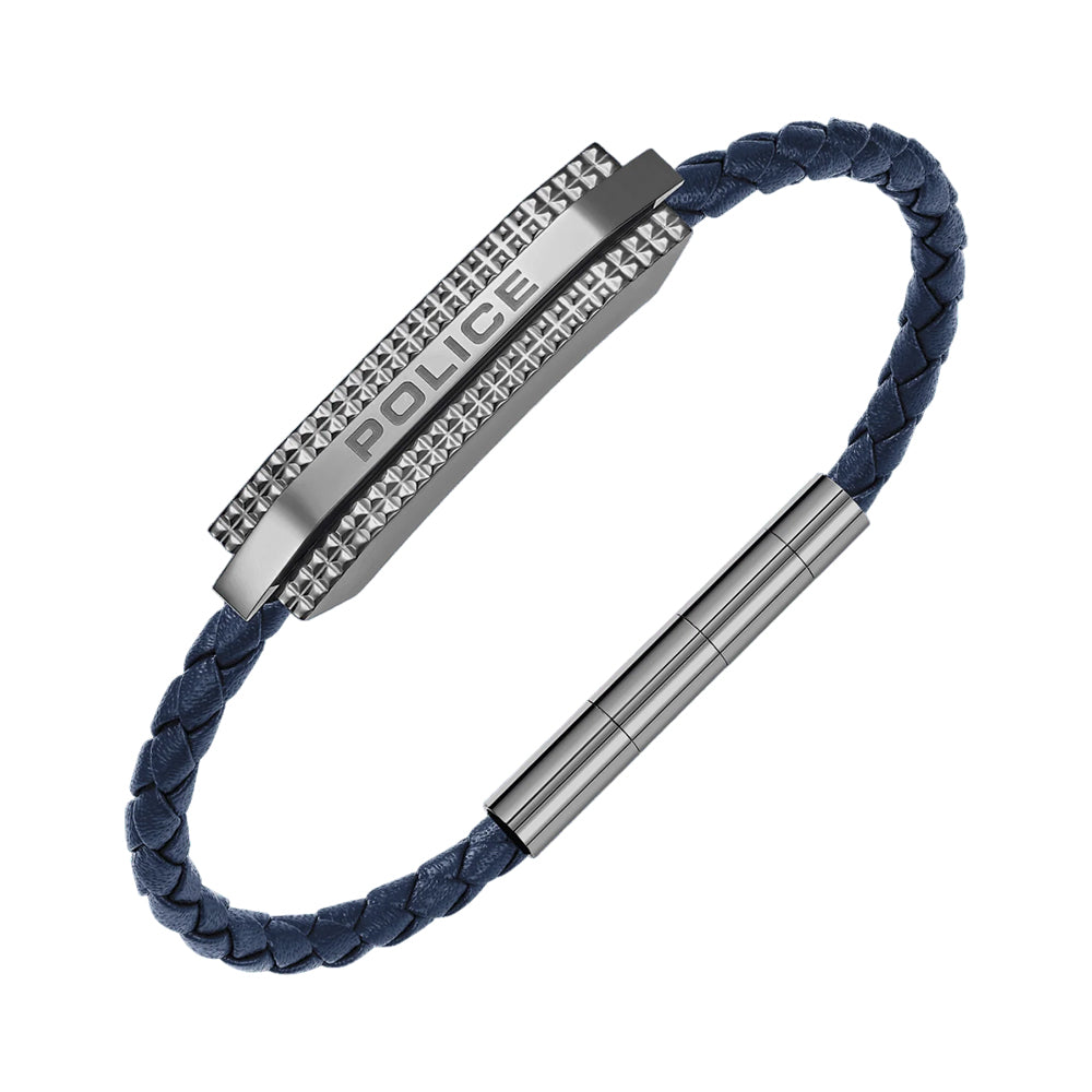 Police Gripcord Blue Twisted Leather Bracelet PEAGB0038105