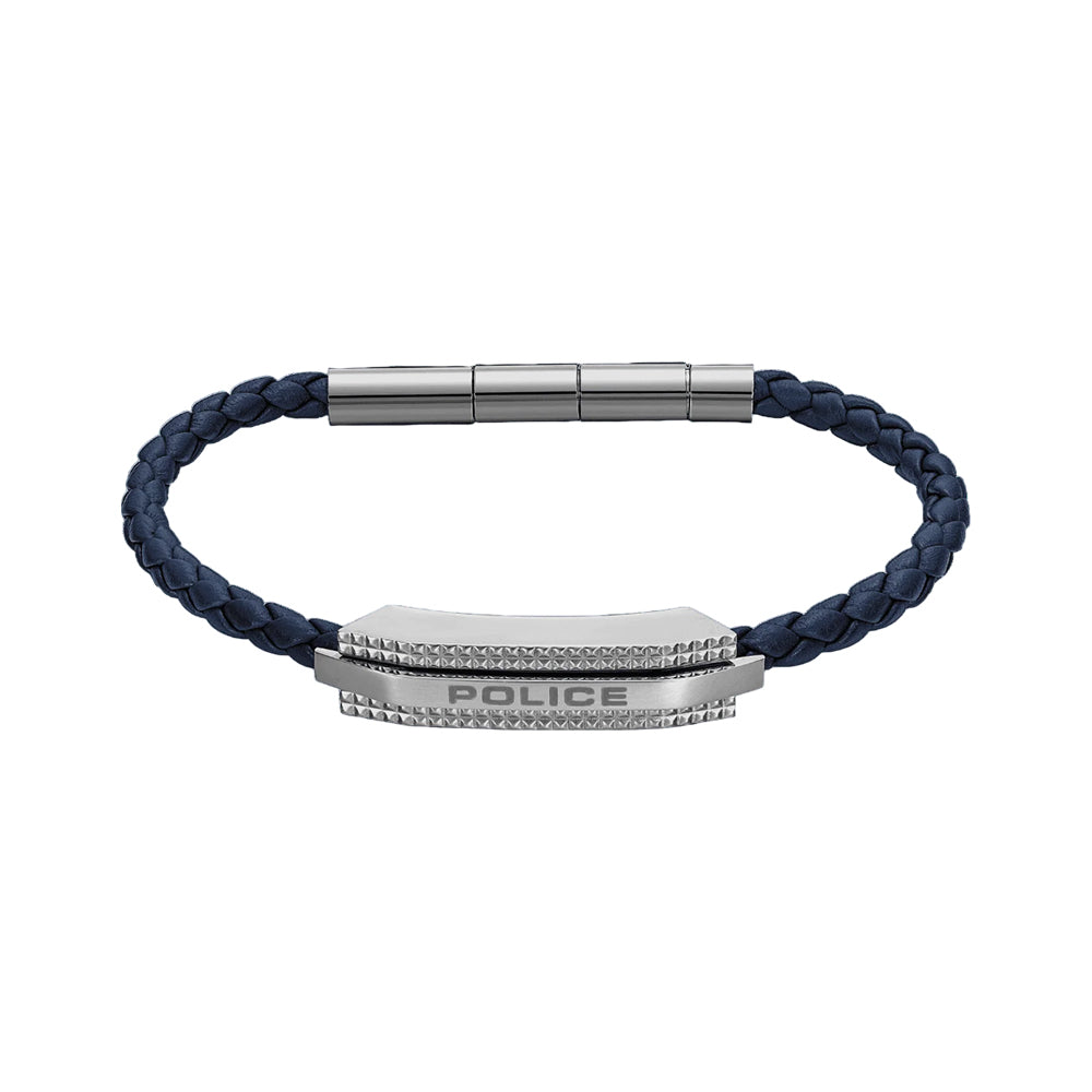 Police Gripcord Blue Twisted Leather Bracelet PEAGB0038105 - Image 2