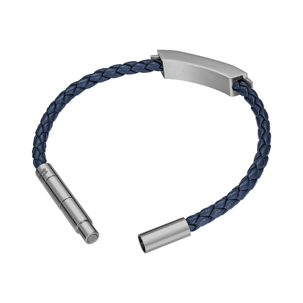 Police Gripcord Blue Twisted Leather Bracelet PEAGB0038105 - Image 3
