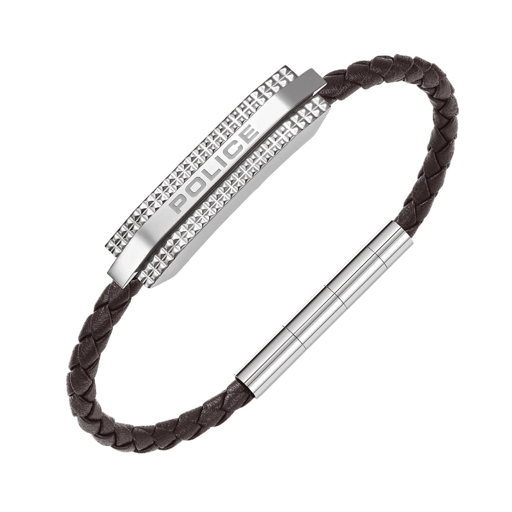 Police Gripcord Brown Twisted Leather Bracelet PEAGB0038104