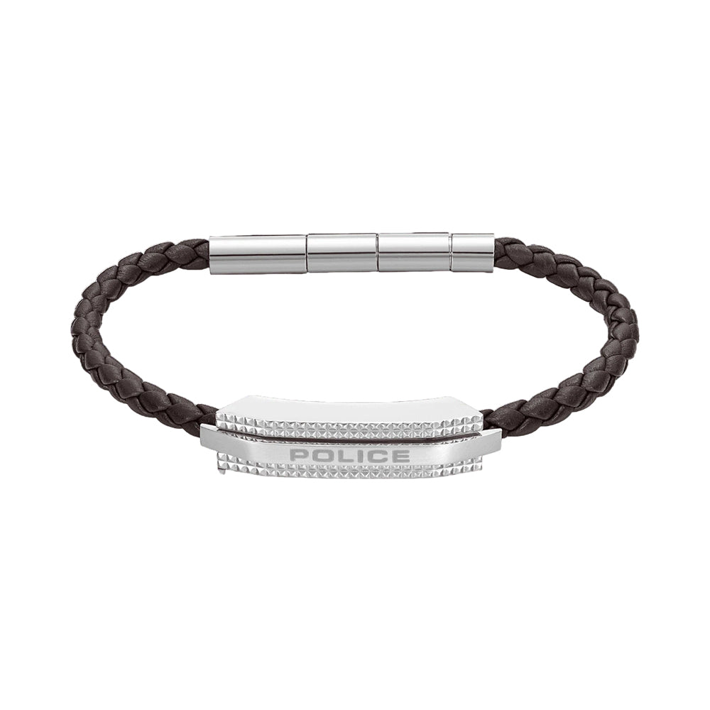 Police Gripcord Brown Twisted Leather Bracelet PEAGB0038104 - Image 2