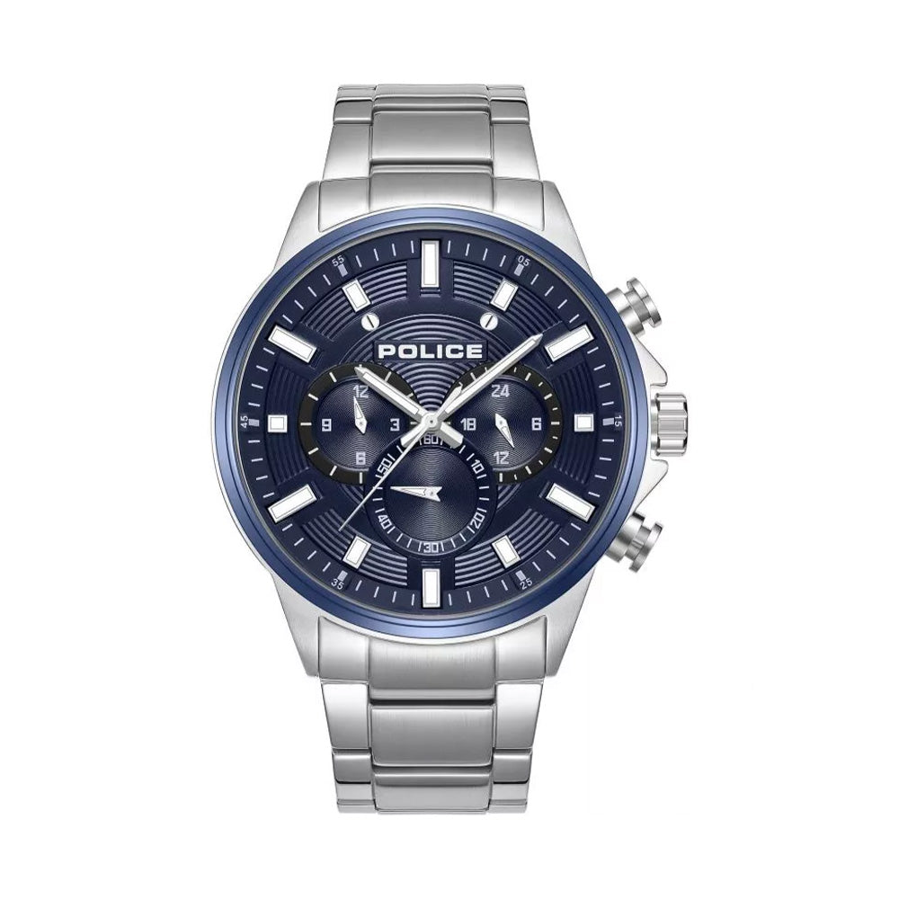Police Kismet Chronograph Navy Blue Dial Silver Bracelet Mens Watch PEWJK2195140M