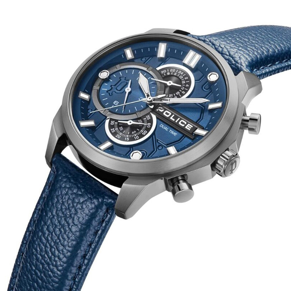 Police Reactor Blue Dial Leather Strap Mens Watch PEWGF0039202M - Image 2