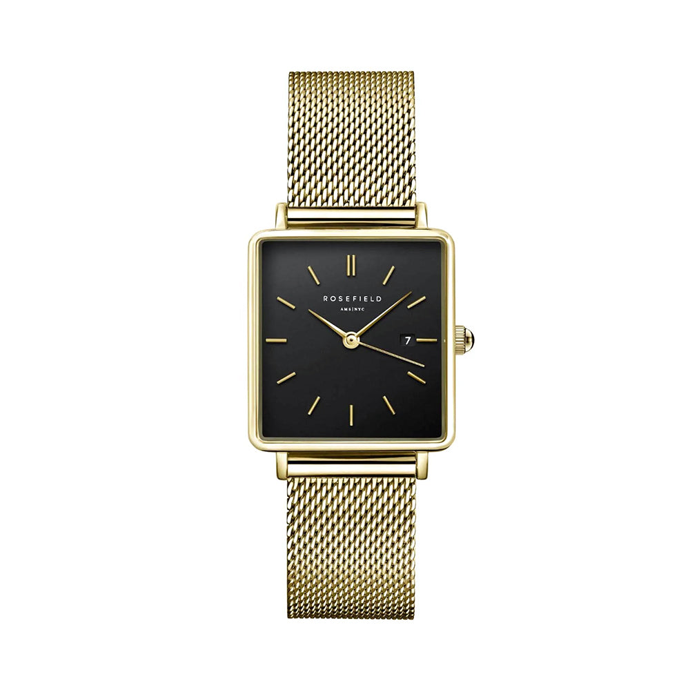 Rosefield Boxy Black Gold Mesh Women Watch QBMG-Q06
