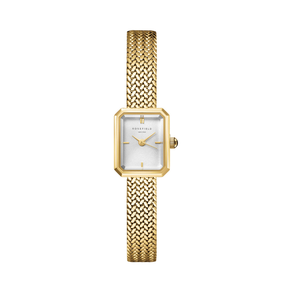 Rosefield Mini Octagon White Sunray Gold Watch MWGMG-M01