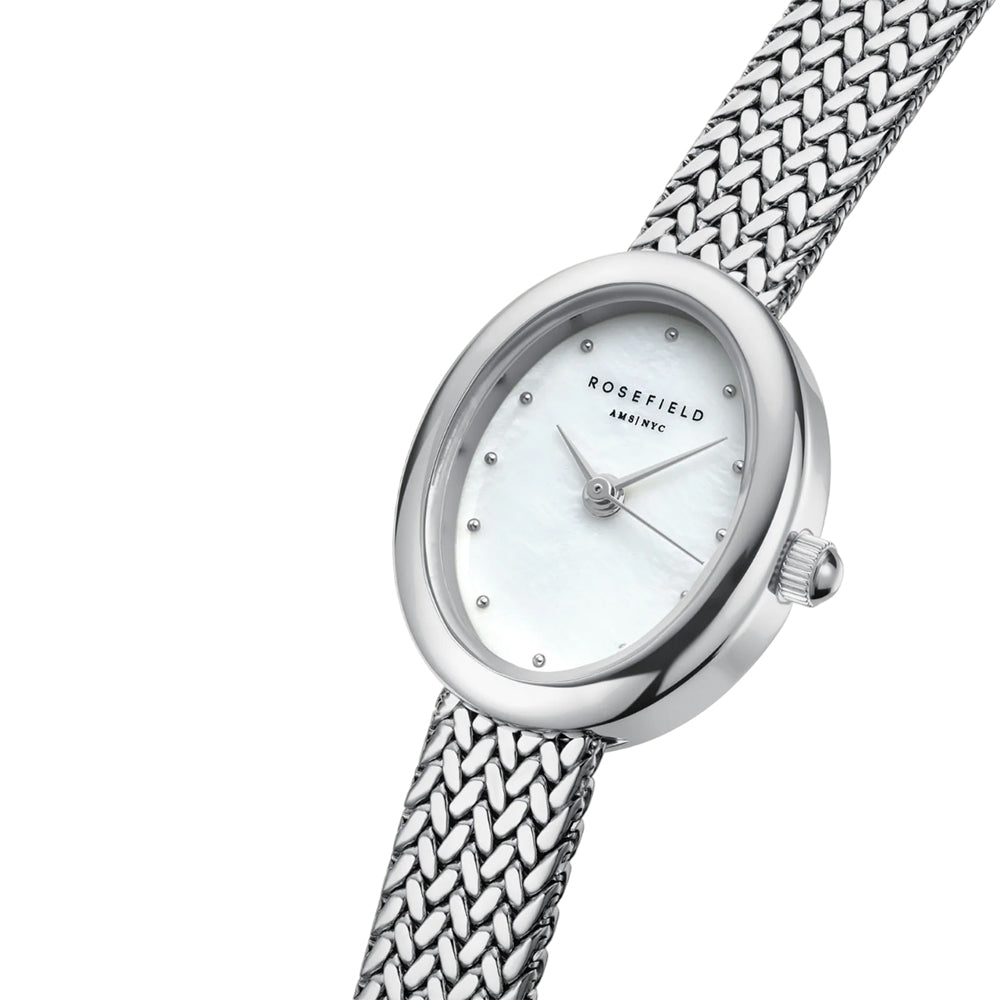 Rosefield Mini Oval White Mother of Pearl Silver Watch MWSMS-M05 - Image 2