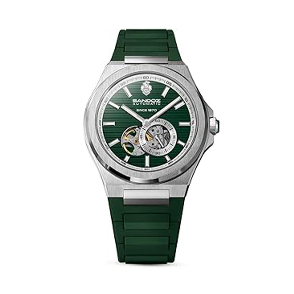 Sandoz Chanet Automatic Open Heart Green Dial Rubber Strap Watch For Men SZWGR0000813