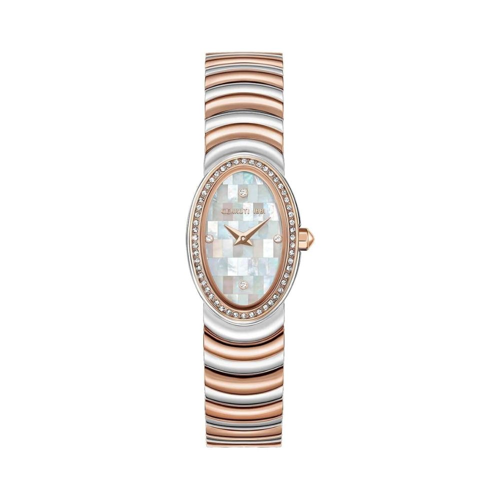 Cerruti 1881 Norcia White Mother Of Pearl Dial Two Tone Oval Watch For Women CIWLG0072509