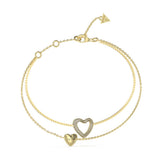 Guess Beloved Gold Cubic Zirconia Double Heart Bracelet For Women JUBB05027JWYGS