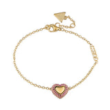 Guess Pavé Heart Yellow Gold Pink Bracelet For Women JUBB05011JWYGPKL