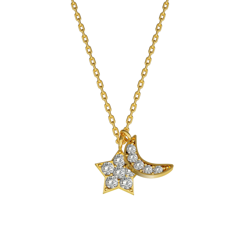 Picture of Juvenis Crescent Star Zirconic Gold Necklace JLJ-KS18N4374S-G-NL