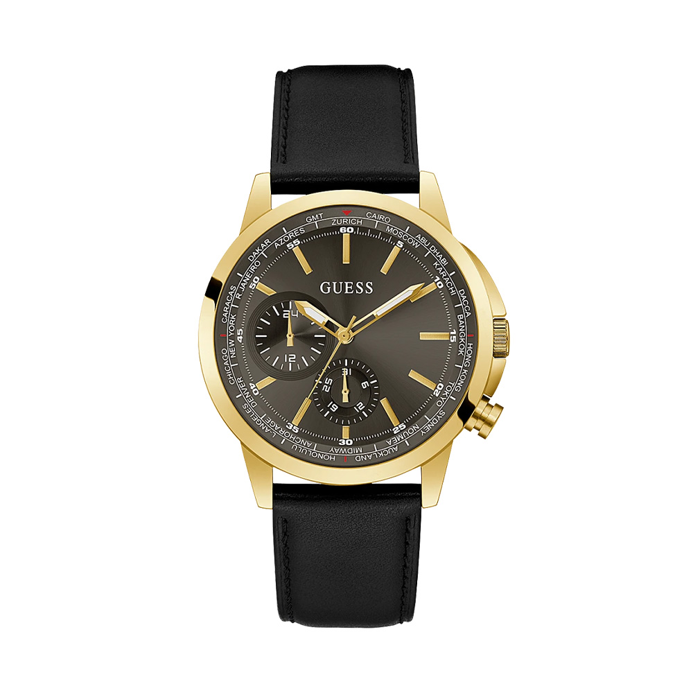 Picture of Guess Gold Tone Case Black Genuine Leather Watch GW0540G1