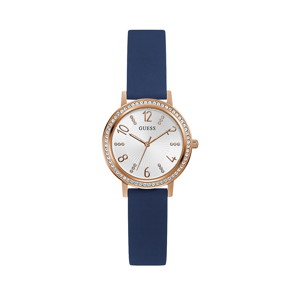 Picture of Guess Rose Gold Tone Case Blue Genuine Leather Watch GW0591L1