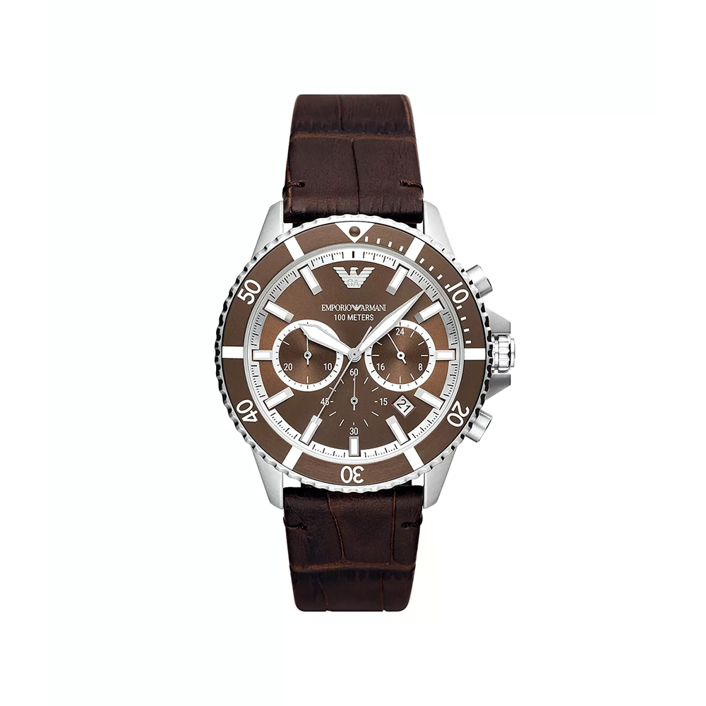 Picture of Emporio Armani Chronograph Brown Leather Watch AR11486