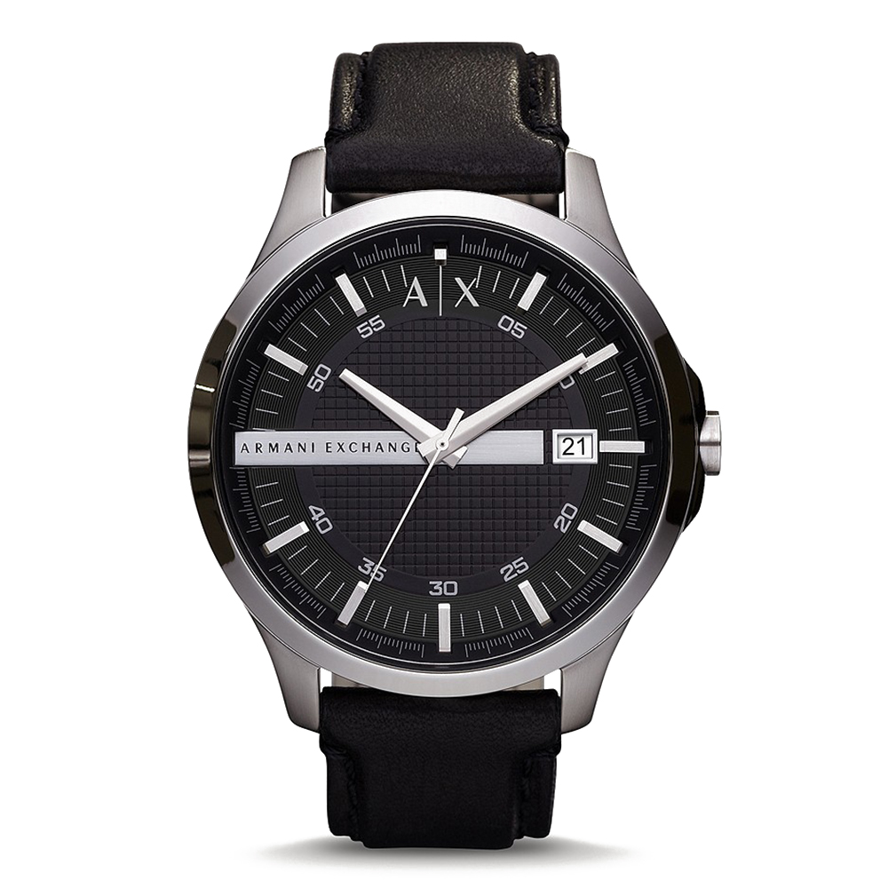 Picture of Armani Exchange Three-Hand Black Leather Watch AX2101