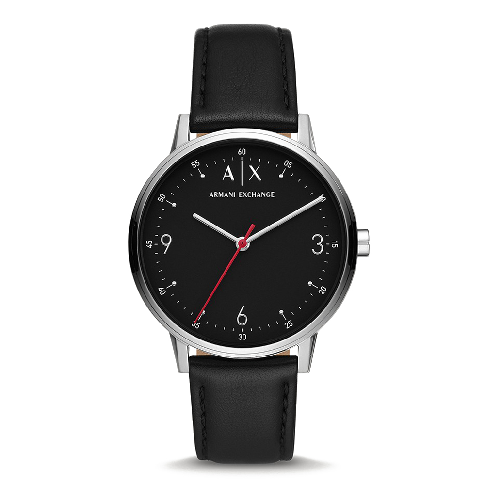 Picture of Armani Exchange Three-Hand Black Leather Watch AX2739