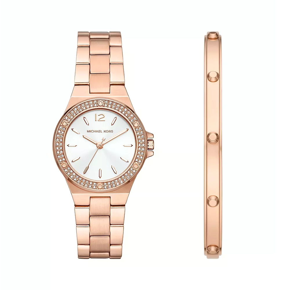 Picture of Michael Kors Lennox Three-Hand Rose Gold-Tone Stainless Steel Watch and Bracelet Set MK1073SET