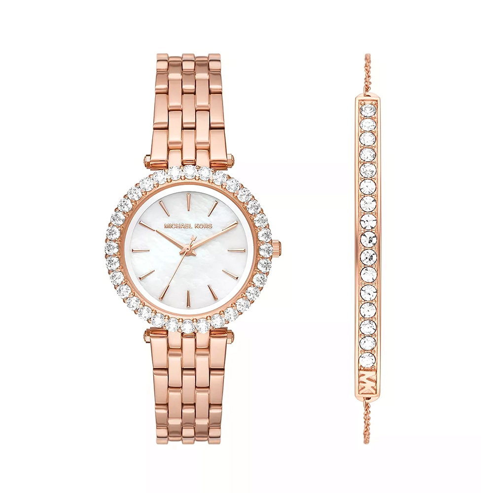 Picture of Michael Kors Darci Three-Hand Rose Gold-Tone Stainless Steel Watch and Steel Bracelet Set MK1064SET