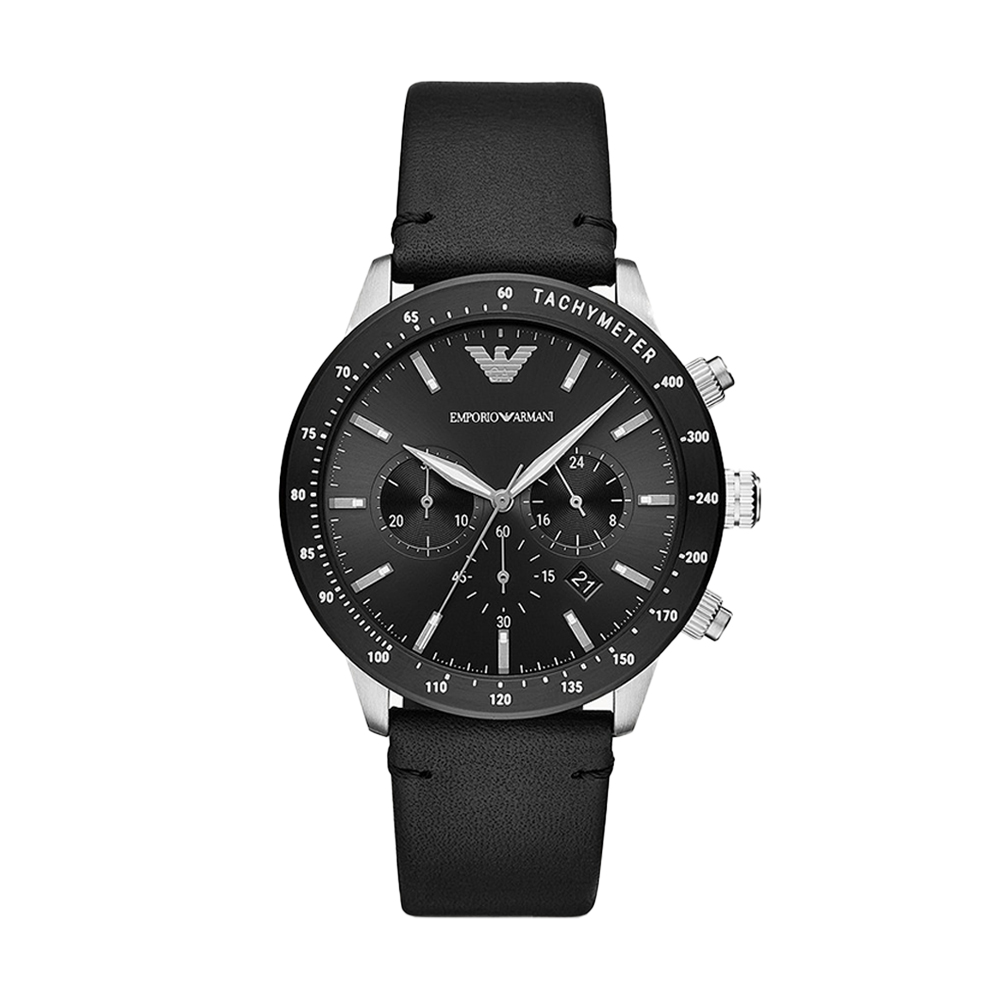 Emporio Armani Men s Chronograph Black Leather Watch AR11243