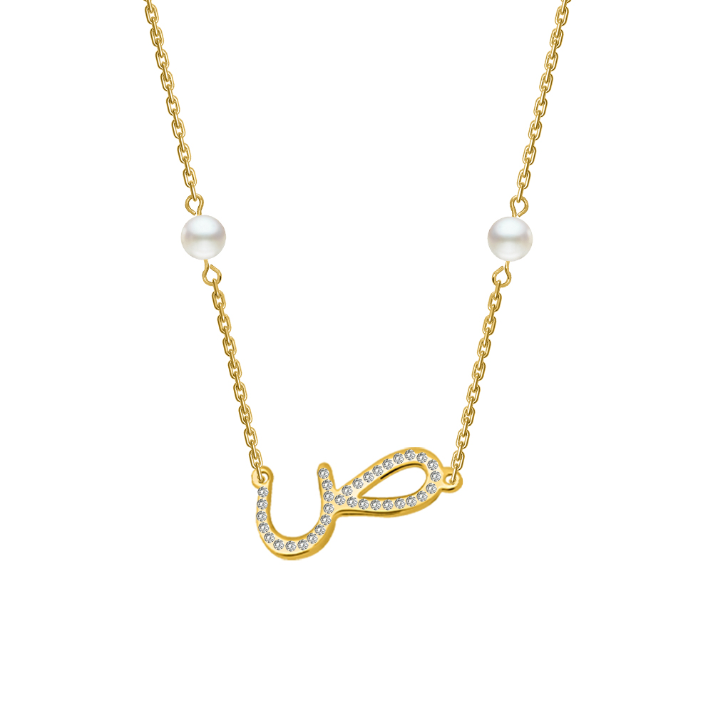 Picture of Juvenis "Øµ" Arabic Letter Zirconed Necklace JLJ-MN0009CZ-G